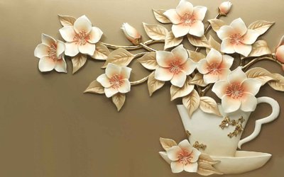 File gốc Tranh hoa nổi 3D - Tranh hoa dán tường 3D #61 (in lụa) hoa văn cổ điển