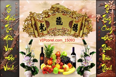 Download file gốc Tranh phòng thờ, bàn thờ, mâm ngũ quả file PSD 15093 (in lụa) nghệ thuật