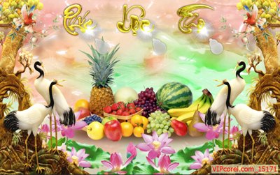 File gốc Tranh phòng thờ, bàn thờ, mâm ngũ quả file PSD 15171 (in lụa) họa tiết 3D