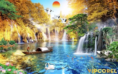 Tải file gốc Tranh phong thủy 3D - phong cảnh sơn thủy hữu tình #103 (in khổ lớn) không mờ