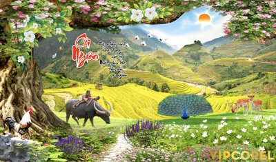 File ảnh Tranh phong thủy 3D - phong cảnh sơn thủy hữu tình #11 (gốc) in backdrop sự kiện