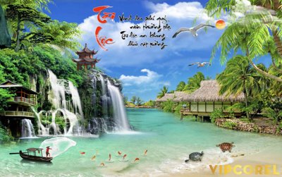 File gốc Tranh phong thủy 3D - phong cảnh sơn thủy hữu tình #16 (in mica) làm quà tặng