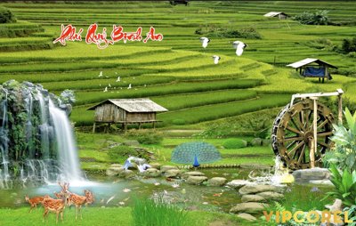 File tranh Tranh phong thủy 3D - phong cảnh sơn thủy hữu tình #2 (bản gốc) treo quán cafe