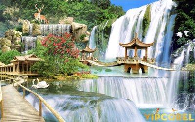 File PSD in ấn Tranh phong thủy 3D - phong cảnh sơn thủy hữu tình #59 (chất lượng cao)