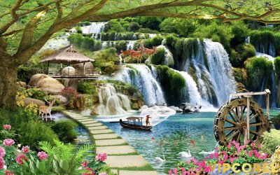 Tải file Tranh phong thủy 3D - phong cảnh sơn thủy hữu tình #81 (PSD) cho in tranh 3D