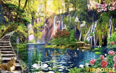 File in lụa Tranh phong thủy 3D - phong cảnh sơn thủy hữu tình #84 (chất lượng cao) Tranh phong thủy 3D - phong cảnh sơn thủy hữu tình #84