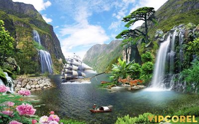File ảnh Tranh phong thủy 3D - phong cảnh sơn thủy hữu tình #85 (gốc) in biển hiệu