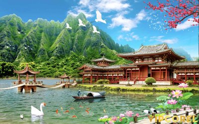 File gốc Tranh phong thủy 3D - phong cảnh sơn thủy hữu tình #96 (in 3D) cho trang trí