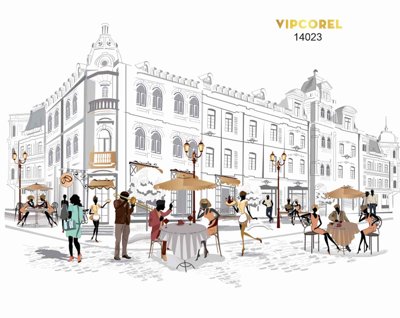 Tải file Tranh quán cà phê phong cách Châu Âu file corel (gốc) in nhanh