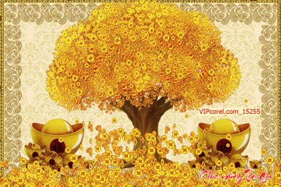 File gốc Tranh tài lộc - Tranh tường 3D file PSD 15255 (in ấn) màu sắc trung thực