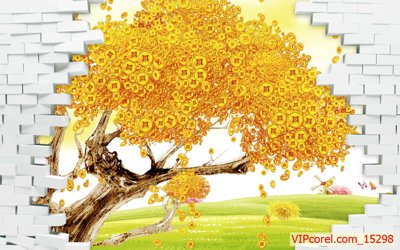 File in trần Tranh tài lộc - Tranh tường 3D file PSD 15298 (bản gốc) hoa văn