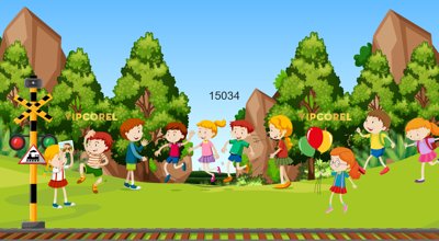 File tranh Tranh tường trường mầm non khu vui chơi trẻ em (bản gốc) in lụa dán tường