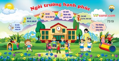 File tranh Tranh trường học Ngôi Trường Hạnh Phúc file corel (ảnh gốc) in trần nhà
