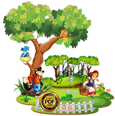 Download file gốc [VIP] Tranh cây cô bé quàng khăn đỏ và chó sói file PDF & CDR (in lụa) cao cấp