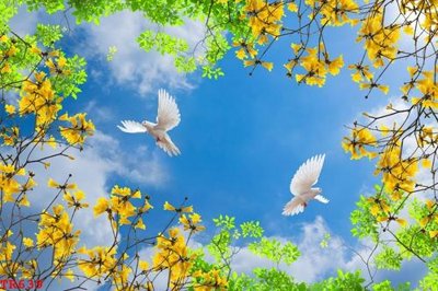 File gốc File tranh trần mây 3d TR639 (in lụa) hoa văn cổ điển