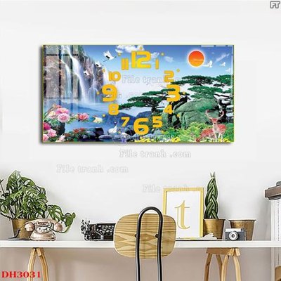 File gốc File tranh đồng hồ tráng gương DH3031 (in lụa) tranh mã đáo