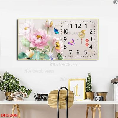 File in lụa File tranh đồng hồ tráng gương DH3208 (chất lượng cao) File tranh đồng hồ tráng gương DH3208