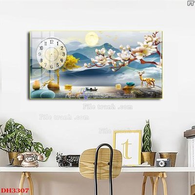 File in trần File tranh đồng hồ tráng gương DH3307 (file gốc) hoa văn 3D