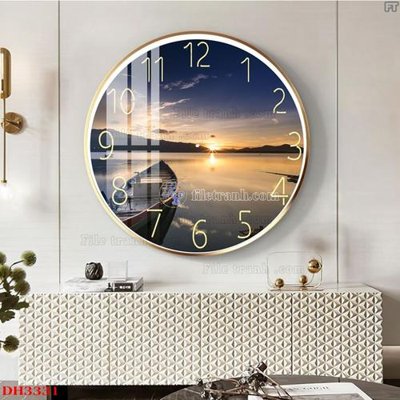 File gốc File tranh đồng hồ tráng gương DH3331 (in lụa) tranh mã đáo