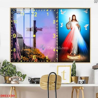 File tranh File tranh đồng hồ tráng gương DH3350 (gốc) in vải canvas