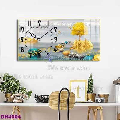File gốc File tranh đồng hồ tráng gương hươu nai hiện đại FDH4004 (in lụa) trang trí tường