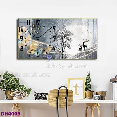 File tranh gốc File tranh đồng hồ tráng gương hươu nai hiện đại FDH4006 (bản quyền) file PSD