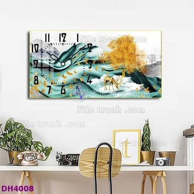File in trần File tranh đồng hồ tráng gương hươu nai hiện đại FDH4008 (file gốc) xuyên sáng