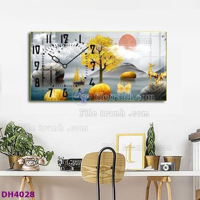 File in ấn File tranh đồng hồ tráng gương hươu nai hiện đại FDH4028 (bản gốc) sắc nét