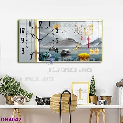 File tranh File tranh đồng hồ tráng gương hươu nai hiện đại FDH4042 (file gốc) chuẩn màu in