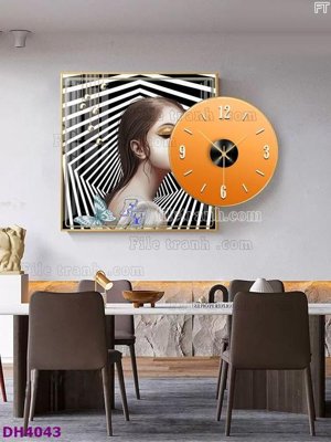 File in trần File tranh đồng hồ tráng gương kiểu mới DH4043 (bản gốc 3D) sống động