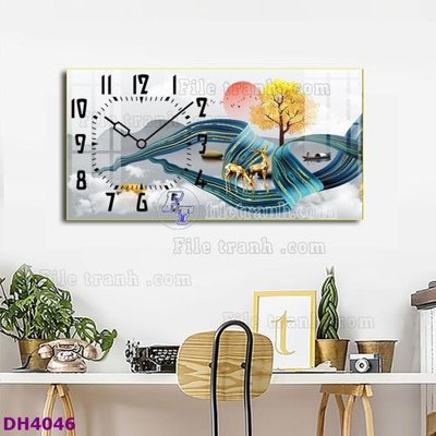 File tranh gốc File tranh đồng hồ tráng gương hươu nai hiện đại FDH4046 (bản quyền) Filetranh.com