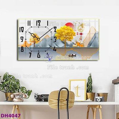 File in trần File tranh đồng hồ tráng gương hươu nai hiện đại FDH4047 (bản gốc) đại dương