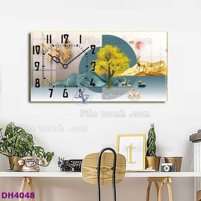 File gốc File tranh đồng hồ tráng gương hươu nai hiện đại FDH4048 (in mica) cắt laser