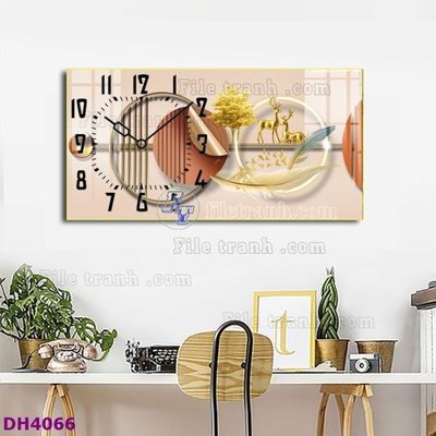 File gốc File tranh đồng hồ tráng gương hươu nai hiện đại FDH4066 (chuẩn màu) cho in offset