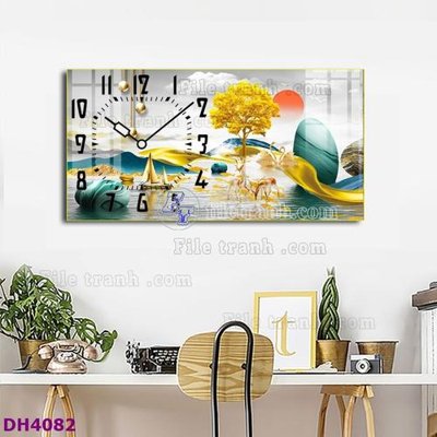 File gốc File tranh đồng hồ tráng gương hươu nai hiện đại FDH4082 (in tráng gương) nghệ thuật