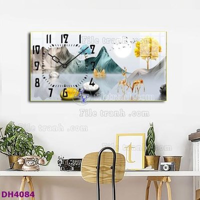 Hình ảnh file gốc in trần nhà File tranh đồng hồ tráng gương hươu nai hiện đại FDH4084