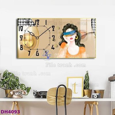 Hình ảnh gốc File tranh đồng hồ tráng gương hươu nai hiện đại FDH4093 (để in khổ lớn)