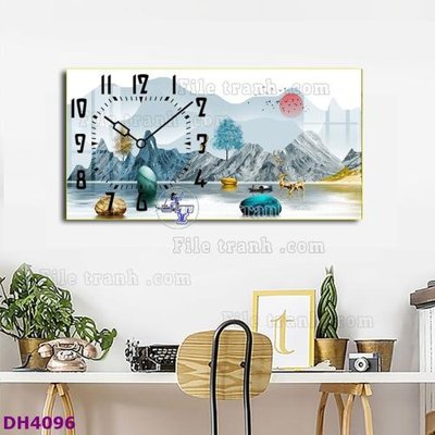File tranh File tranh đồng hồ tráng gương hươu nai hiện đại FDH4096 (bản gốc) treo quán cafe