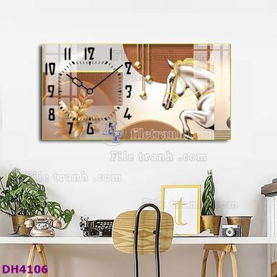 Ảnh gốc File tranh đồng hồ tráng gương hươu nai hiện đại FDH4106 (nét căng) in mica
