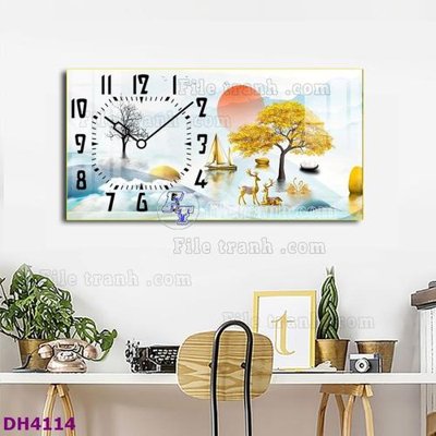 File gốc File tranh đồng hồ tráng gương hươu nai hiện đại FDH4114 (ảnh chi tiết) để in ấn