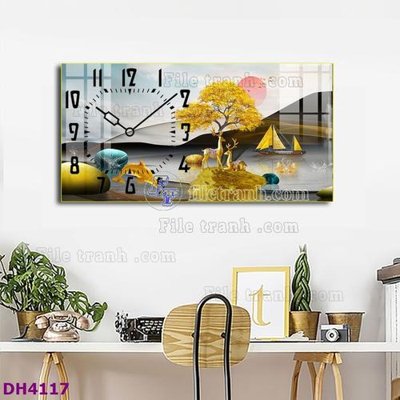 Tải file File tranh đồng hồ tráng gương hươu nai hiện đại FDH4117 (ảnh gốc) file TIFF