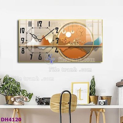 File tranh File tranh đồng hồ tráng gương hươu nai hiện đại FDH4120 (bản gốc) in lụa 3D