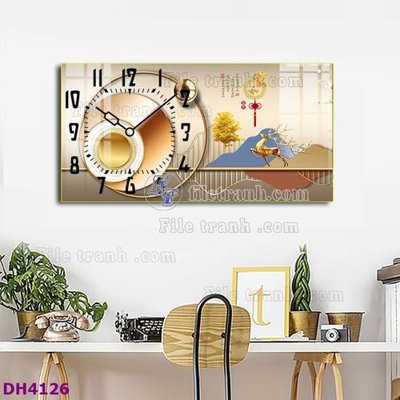 File gốc File tranh đồng hồ tráng gương hươu nai hiện đại FDH4126 (dành cho trang trí nội thất)