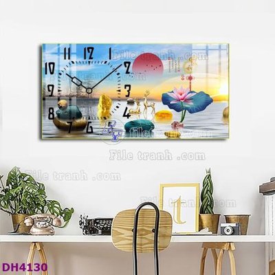 File tranh File tranh đồng hồ tráng gương hươu nai hiện đại FDH4130 (ảnh gốc) in trần xuyên sáng