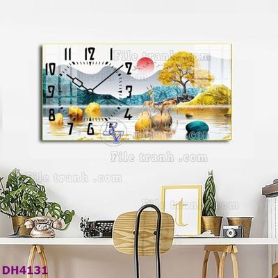 File gốc File tranh đồng hồ tráng gương hươu nai hiện đại FDH4131 (in tráng gương) sang trọng
