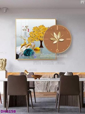 File tranh File tranh đồng hồ tráng gương kiểu mới DH4158 (gốc) chủ đề động vật