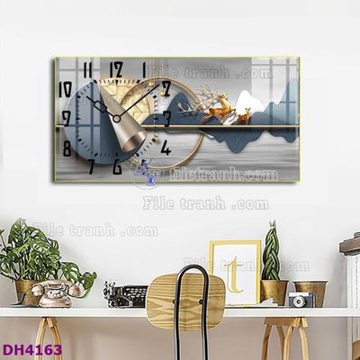 Download file File tranh đồng hồ tráng gương hươu nai hiện đại FDH4163 (gốc) in mica đèn LED