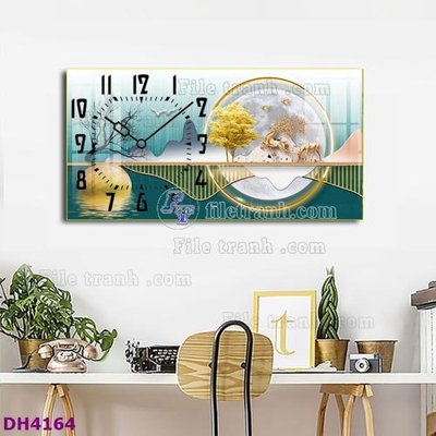 Download file gốc File tranh đồng hồ tráng gương hươu nai hiện đại FDH4164 (in lụa) nghệ thuật