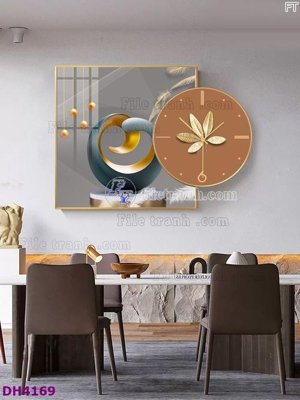 Tải file File tranh đồng hồ tráng gương kiểu mới DH4169 (gốc) chủ đề hoa sen