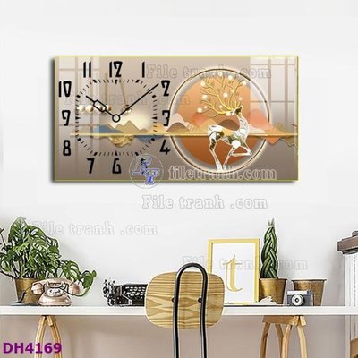 File in mica File tranh đồng hồ tráng gương hươu nai hiện đại FDH4169 (ảnh gốc) đẹp